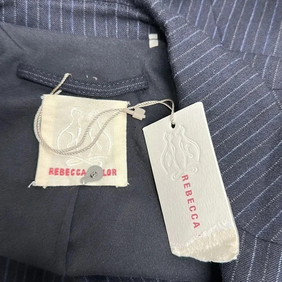 Rebecca Taylor Suit Blazer Wool Jacket Pinstriped Striped Navy Blue New Size 8 - Picture 8 of 10